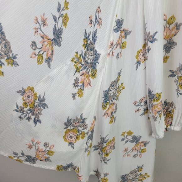 FREE People Tunic Mini Dress White Floral Long Sleeves Pockets Boho XS NWOT - Picture 4 of 15